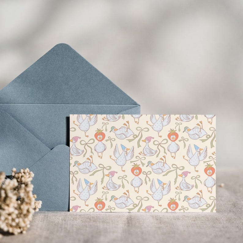 Goose Envelope Silly Goose Seamless Pattern: Retro Bow Farmhouse Design (digital ...