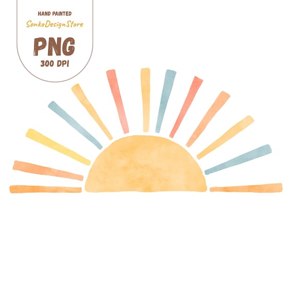 Watercolor Sun Clipart: Sunset PNG Image (Digital Download 3000x3000px)