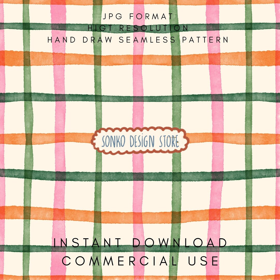 Red and Green Gingham Seamless Repeat Pattern, Hand Drawn Plaid Design ...