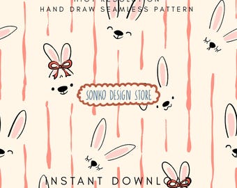 Easter Bunny Seamless Repeat pattern, Spring digital design, Instant download Jpeg