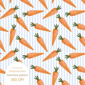 Funny Carrot on Striped surface Seamless Pattern: Hand-Painted Veggie Design (Digital Download)