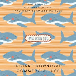 Haj sömlöst upprepat mönster, babytygdesign, direktnedladdning jpg
