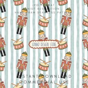 Nötknäpparen jul sömlöst upprepat mönster, handritat jultrummönster, randigt digitalt papper