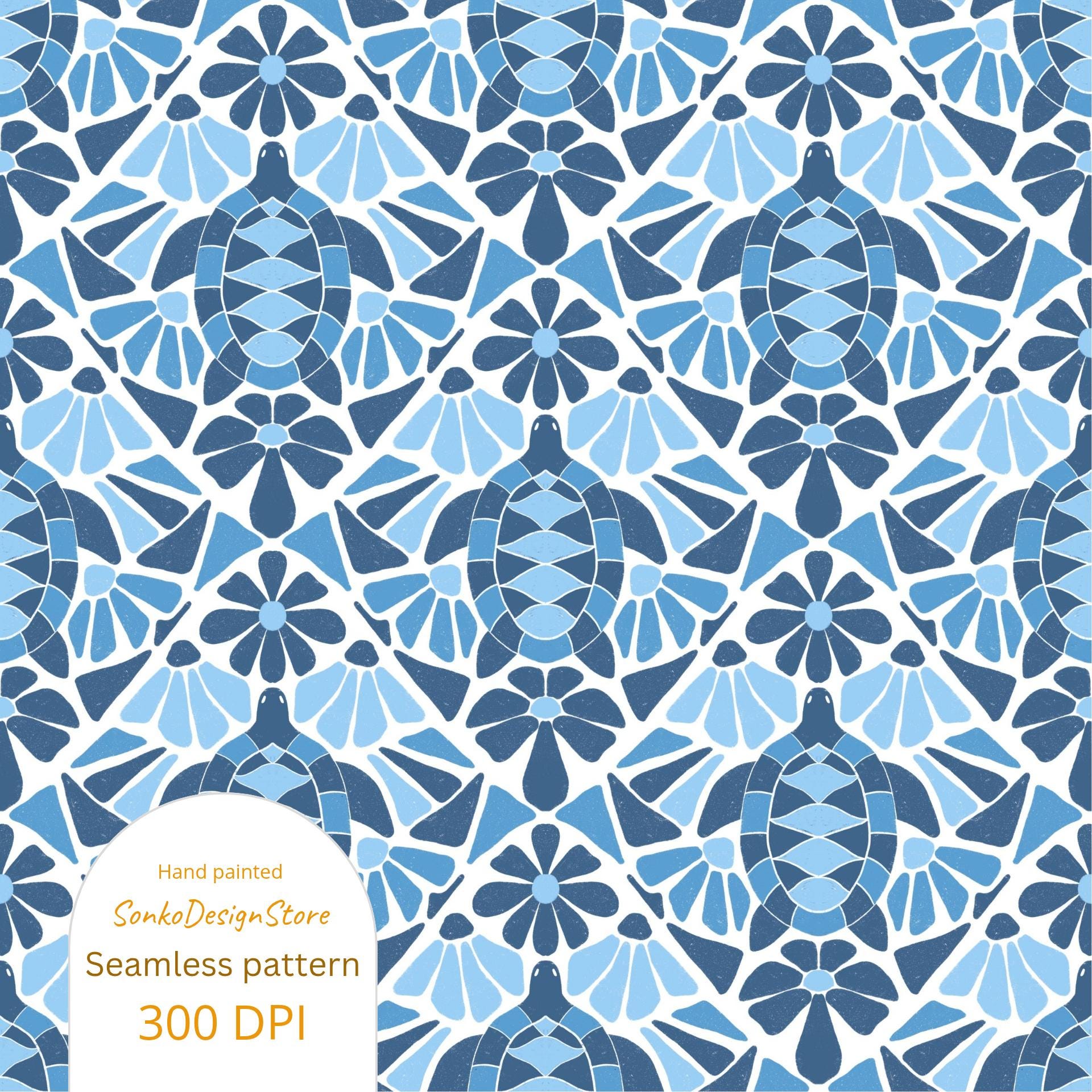 Oceanic Seamless Pattern, Turtle Digital Design, Hand Drawn Summer ...
