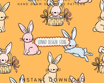 Easter Bunny Seamless Pattern, Spring Fabric Background, JPG
