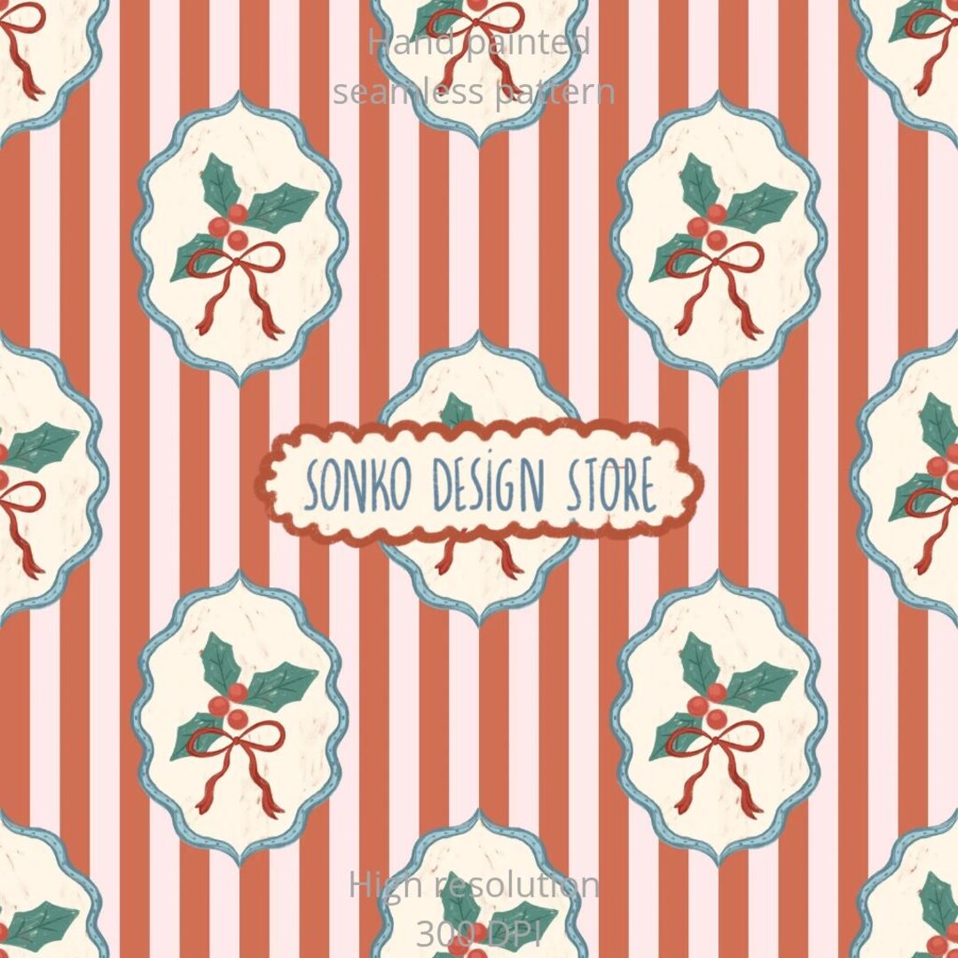 Holly Repeat Pattern Christmas Holly Seamless Repeat Pattern, Striped Background (commercial ...