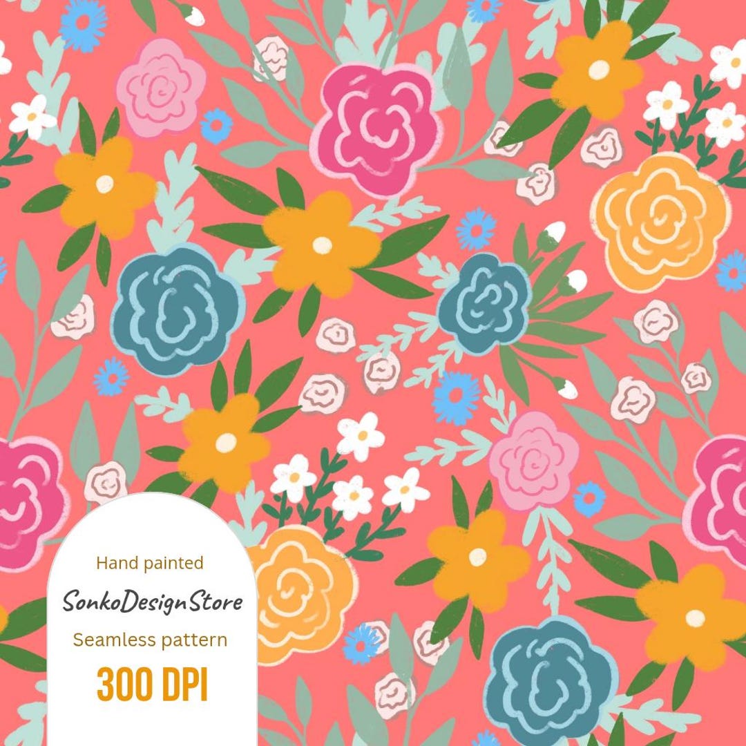 Spring Flowers Seamless Pattern: Hand Drawn Floral Design, Digital ...