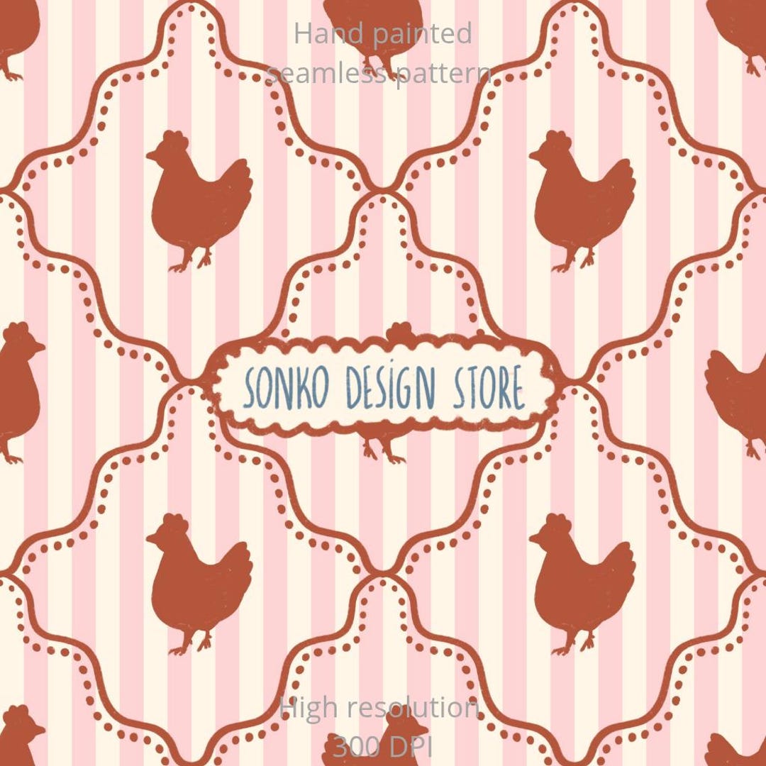 Retro Chicken Seamless Pattern, Cottagecore Design (instant Download ...