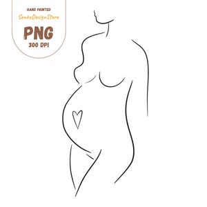 Pregnancy Silhouette Clipart: PNG Line Art (Digital Download, 3000x3000px)