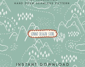 Retro Map doodle Seamless Pattern: Adventure Digital Paper (JPG Download 3000x3000 px)