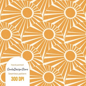 Retro Suns Seamless Pattern: Hand-Drawn Boho Fabric Design (Digital Download, Commercial Use OK
