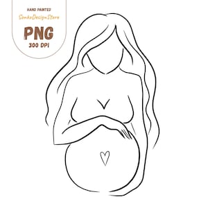 Pregnant Woman Line Art PNG Clipart: Abstract Silhouette (Digital Download, 3000x3000px)