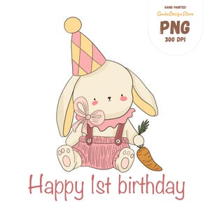 Gelukkige eerste verjaardag png, eerste jaar baby's verjaardag, afdrukbare clipart T-shirt, digitale baby's eerste jaar stickers, blauwe en roze kleur