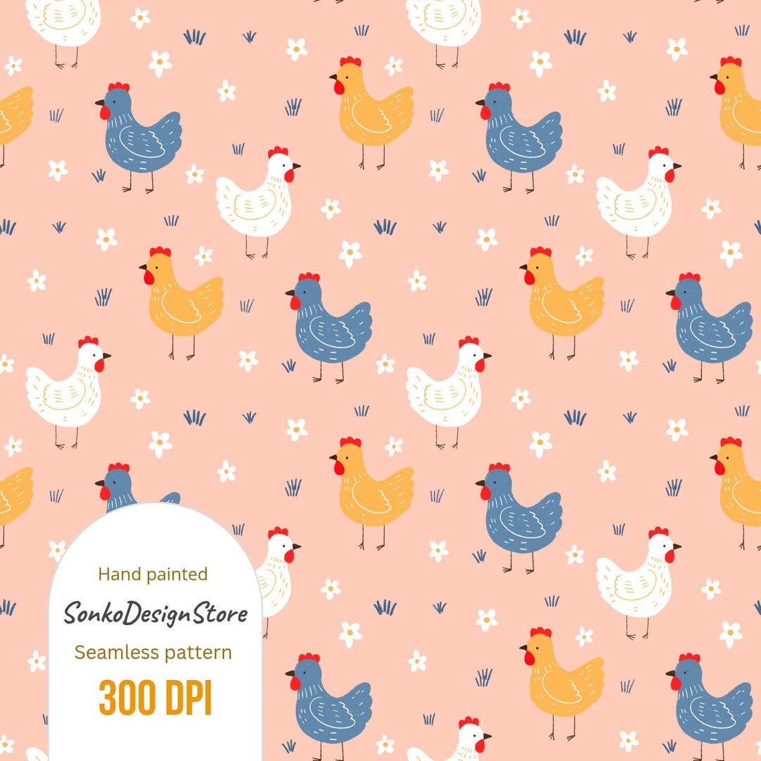 Cicken Patterns Chicken Seamless Pattern, Cottagecore Fabric Print (digital Download ...