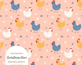 Chicken Seamless Pattern, Cottagecore Fabric Print (Digital Download)