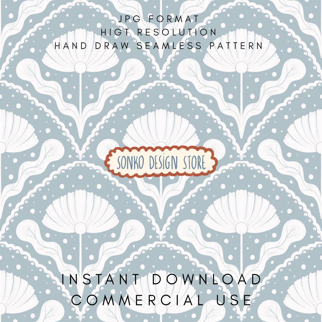 Floral Scallop Seamless Repeating Pattern, Retro Flowers Fabric Design ...