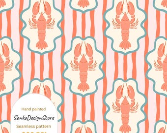 Retro Lobster Seamless Pattern: Coastal Digital Paper (300 DPI, JPG Format)