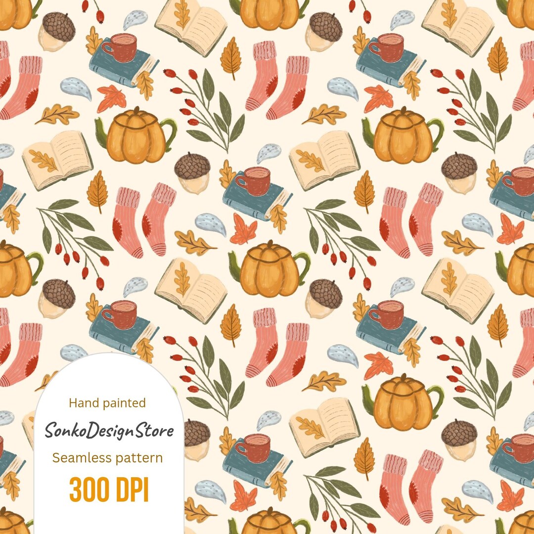 fall pattern - chesed cottage crafts | svg files |... Fall Seamless Pattern: Hand-painted Cottagecore Design (JPG Digital ...