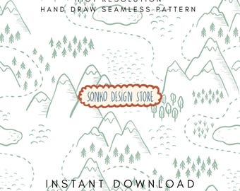 Retro Map doodle Seamless Pattern: Adventure Digital Paper (JPG Download 3000x3000 px)