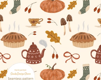 Cottagecore Seamless Pattern: Fall Digital Paper (JPG Format)