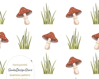 Mushroom seamless pattern: neutral design, digital download, commercial use