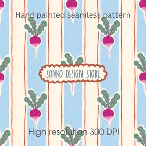 Beetroot on stripes Seamless Pattern, Red Radish Digital Paper