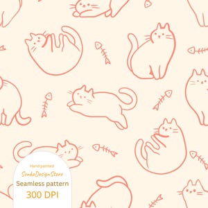Roliga katter sömlöst upprepande mönster, rosa katter digitalt papper, kommersiellt bruk