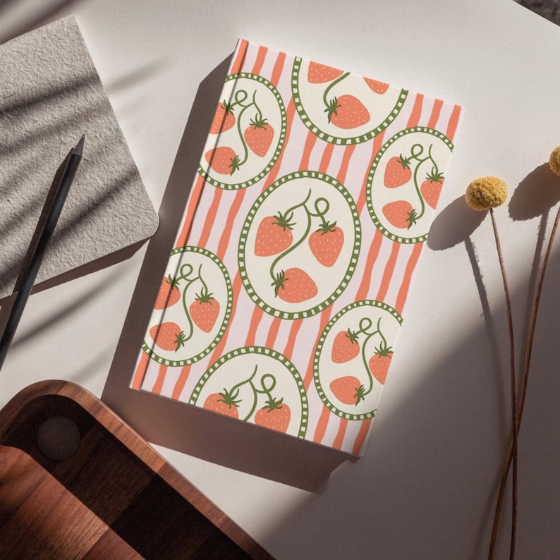 Repeat Pattern Note Pad Retro Strawberry Seamless Pattern: Vintage Floral Design (digital ...