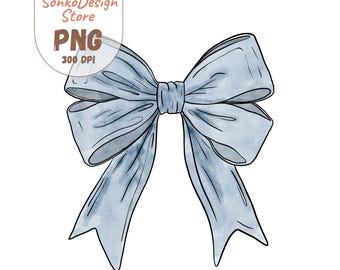 Fiocco blu ad acquerello PNG: clipart civettuola disegnata a mano (download digitale, utilizzo commerciale consentito)