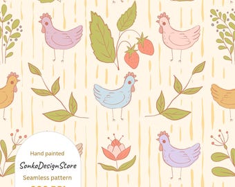 Chicks Seamless Repeating Pattern, Farm fabric design (instant download)