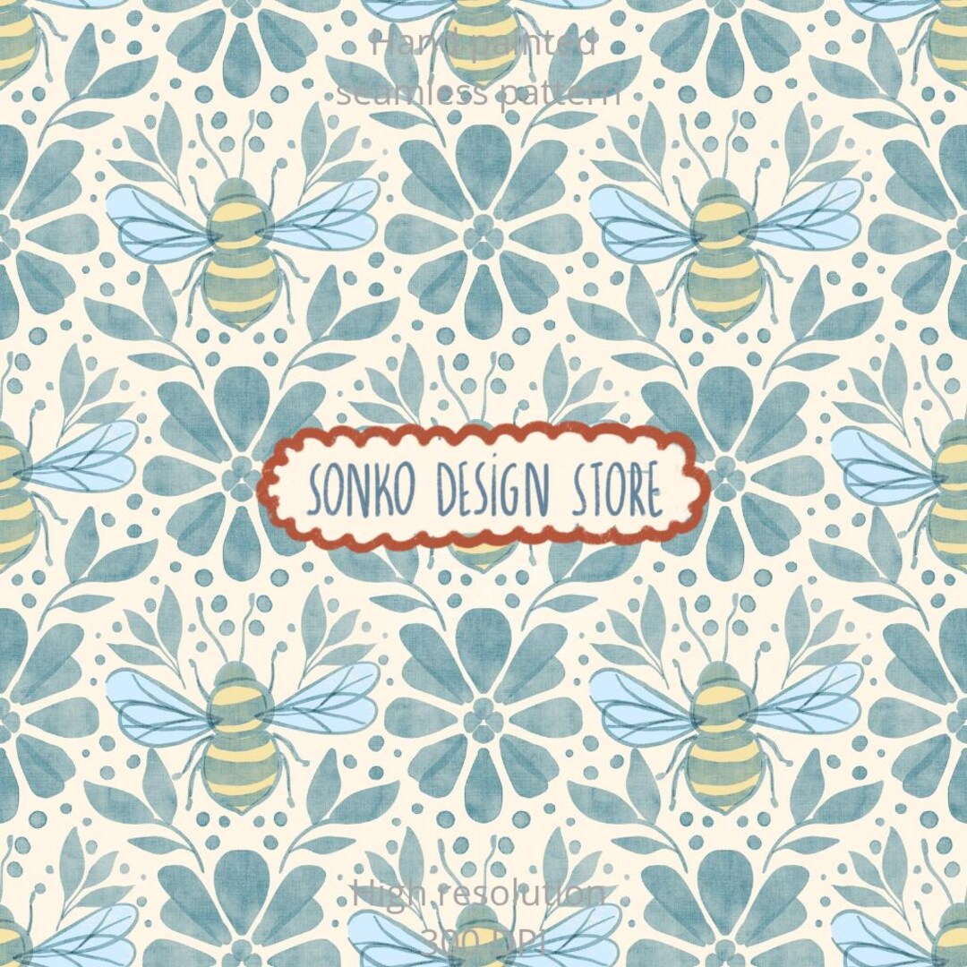 Bee Seamless Repeating Pattern, Retro Floral Digital Paper ( Commercial ...