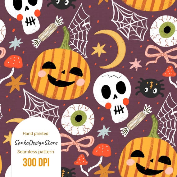 Halloween seamless repeating pattern, Spooky design for sublimation, Commercial use