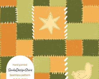 Patchwork Seamless Repeat Pattern, Retro fabric print (instant download, commercial use)