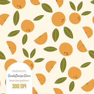 Orange seamless repeating pattern, Repeat Citrus wallpaper illustration, Commercial use, Hand drawn fabric design