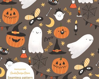 Halloween Seamless Pattern, Spooky Kids Fabric Design (Digital Paper)