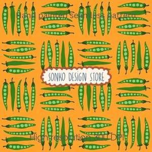 Hand-Painted Pea Seamless Pattern, Green Vegetable Digital Paper (300 DPI)