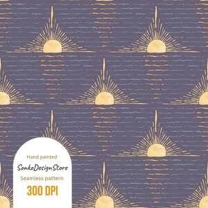 Watercolour Suns seamless pattern, Retro repeating design with sunshine, Boho Digital paper, Commercial use