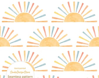 Wasserfarbe Sonne Muster: Boho Sunrise Digitales Papier (JPG Format)