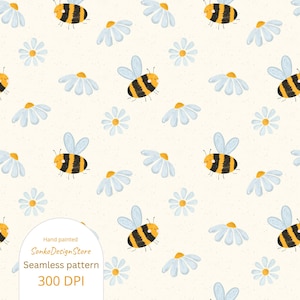Cute Bees Seamless Pattern Bees and Flowers Digital Design Bee Pattern for fabric and scrapbooking