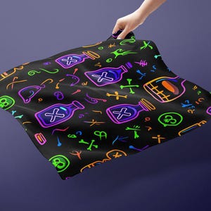 Poison bottle Halloween scarf – neon goth bandana with spooky potion print, fall witch style
