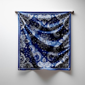 Navy Blue Paisley Scarf, Classic Bandana Head Scarf, Elegant Silk Look Neck Scarf