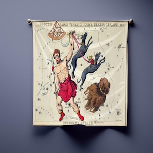 Canes Venatici Star Map Bandana – Antiker Himmelskarten-Schal, Vintage Hunde Constellation Halstuch, Urania’s Spiegelkunst