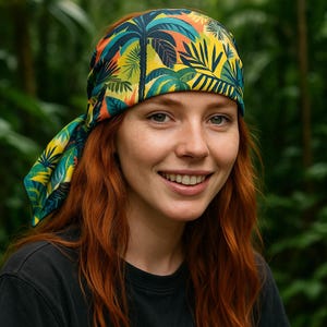 Tropical Jungle Palms Bandana, Vibrant Botanical Print Scarf, Colorful Summer Accessory