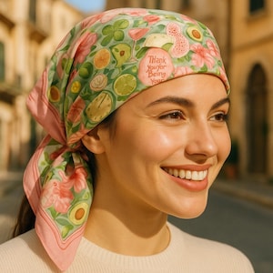 Pink Summer Bandana, Preppy style Fruit Scarf, beach outfit, Retro Botanical Headscarf