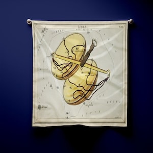 Weegschaal dierenriem bandana, vintage hemelse sjaal, astrologie cadeau voor haar, luchtteken hoofddoek, horoscoop boho bandana, sterrenkaart weegschaal