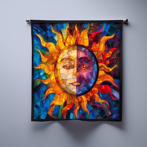 Sun Moon Bandana Scarf, Mystical Boho Square Headscarf, Psychedelic Spiritual Gift, Festival Wrap