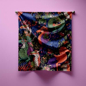 Dragon Scarf, floral. bsummer Bandana, Colorful Boho Head Scarf