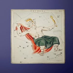Bandana con mappa stellare Delphinus – Sciarpa con stampa di costellazioni antiche, sciarpa celeste con specchio di Urania, stile Old Money