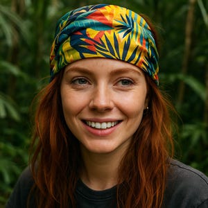 Tropical Palm Trees Jungle Bandana, Colorful Summer Vacation Scarf, Exotic Tropical Print Headwrap