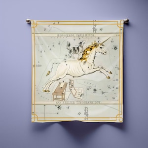 Vintage Astronomie Schal, Schütze und Einhorn Sternenkarte Drucken, Uranias Spiegel Himmlisches Bandana, Alte Karte Kopftuch Geschenk